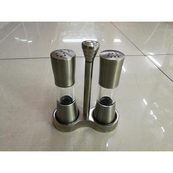 Stainless Steel Salt And Pepper Shaker And Mill , Commercial Buffet Supplies 2 Pieces Flavour Bottles Set With Handle