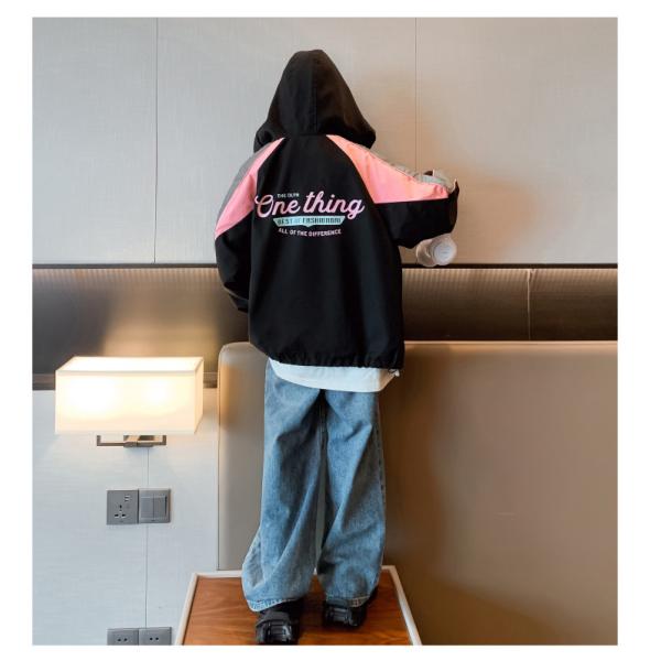 Black Monogrammed Print Childrens Spring Clothes Aged 4-16 Girls Hoodie Jacket