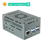 Raspberry Pi 5 Aluminum Case with 4010 PWM Fan and Copper Heatsinks Support
