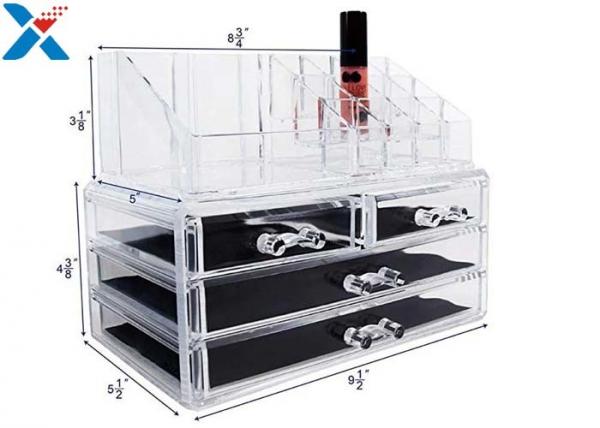 Rectangle Acrylic Makeup Drawer Organizer / Acrylic Cosmetic Organiser ROHS Approved