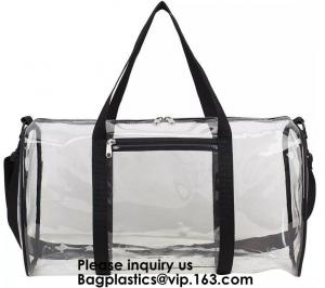 China Clear Duffel Gym Bag Transparent PVC Carry Bag With Shoulder Strap,Cosmetic Carry Bag Magnet Pockets Detachable Shoulder wholesale