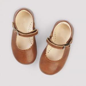 China 2023 Cute Fancy Soft Genuine Leather Children Buckle Strap Princess Hard Sole Dress Shoes wholesale