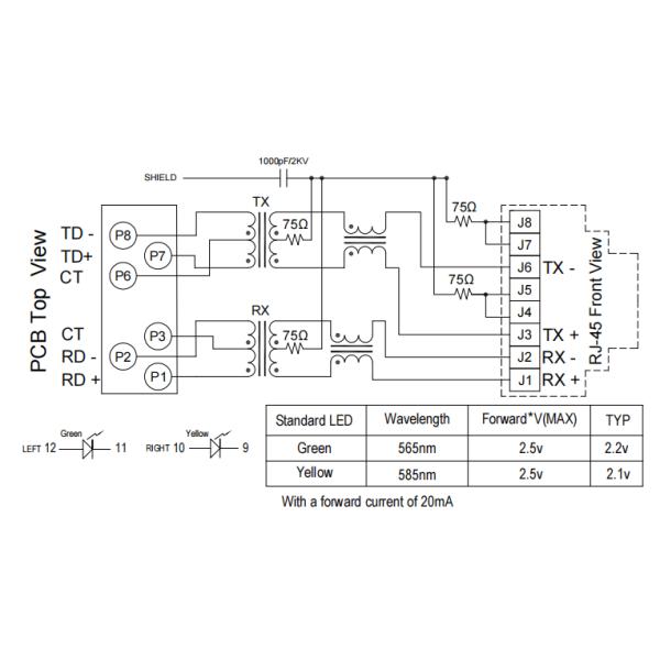 Shareway 10/100M Tab Up Surface Mount SMT RJ45 Jack 49F-1201GYD2NL