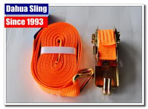 China Orange Ratchet Tie Down Straps Cargo Lashing Belt With Buckle 25mm * 1T JD Hook wholesale