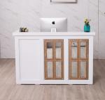Nordic Design White Reception Desk With Display Case Mirror Customized Size