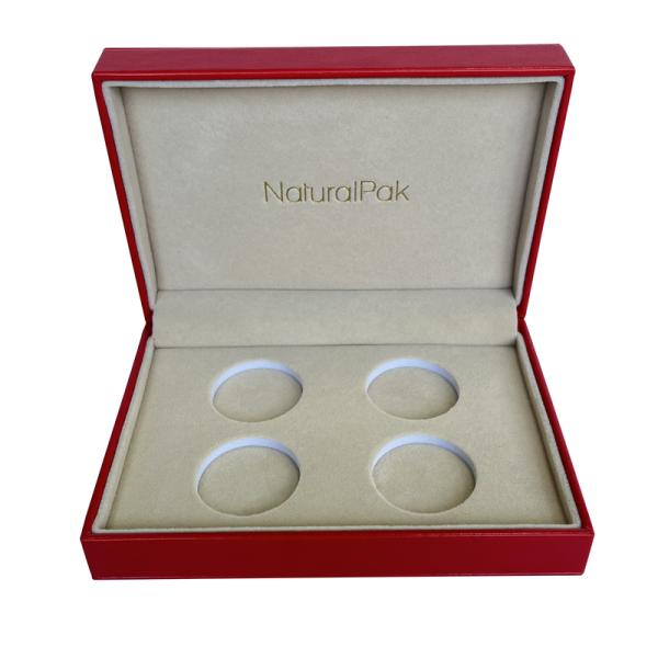 Custom Red Leatherette Commemorative Coin Boxes 133*110*80mm