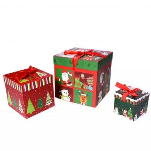 China Lid And Base Christmas Cardboard Gift Boxes Christmas Decorations Box With Ribbon wholesale