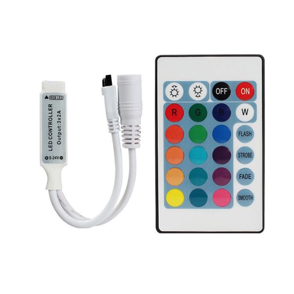 Quality Mini IR 24 Key LED RGB Controller DC 12V Infrared Remote 72W Power for sale