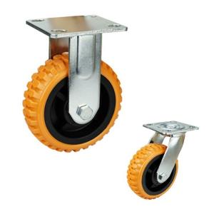 China Rigid Plate Wheels 8 Inch Orange PVC Casters Heavy Duty Trolley Wheels wholesale