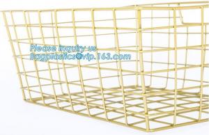 China metal wire storage basket with tray in whole sale lowest MOQ sale even just buy 1 set, Kitchen storage Rose gold wire me wholesale