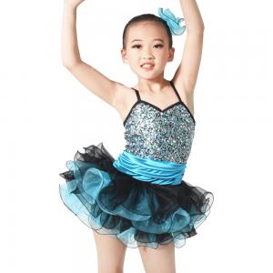 China Endearing Dance Competition Wear Sweetheart Bodice Blue Short Dresses , Neck Collar Bodice Layered Frill Dress wholesale