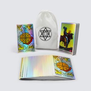 China Custom premium laser tarot cards for beginners wholesale regular size witch tarot card packed in white cloth bag wholesale