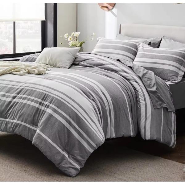 Polyester Grey Striped Cationic Microfiber Polyester Comforter Quilt Hypoallerge