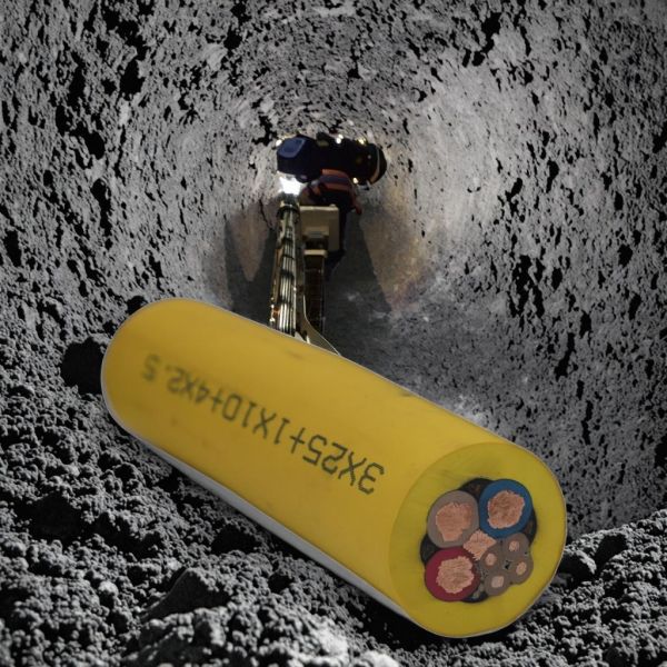 Close-up view of rubber mining cable