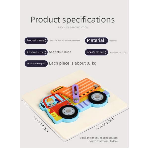 Wooden Vehicle Puzzle Baby DIY Education Development Toy Montessori Color Shape Learning