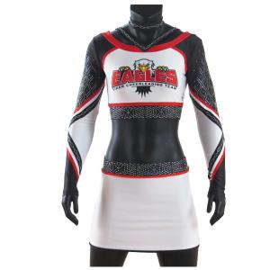 China Breathable Rhinestones Cheerleader Crop Top And Skirt Red / White / Black Color on sale