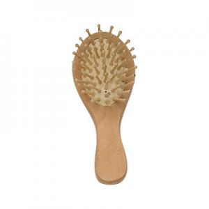 Eco - Friendly Small Massaging Hair Brush With Oval Natural Wooden Handle