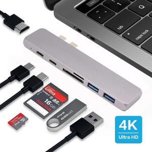 China USB C Hub Adapter 7 in 1 Dual Type-C Docking Station Thunderbolt 3 Hub for 2016/2017 MacBook Pro with 100W PD charging on sale