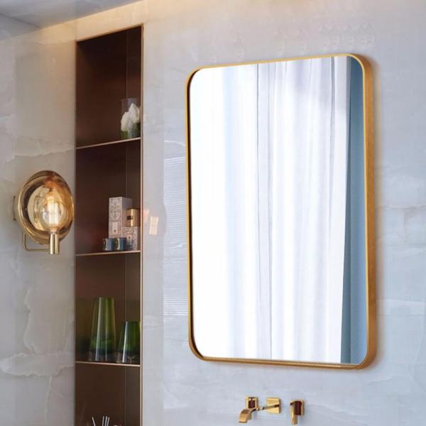 Rectangle Aluminum Framed LED Bathroom Mirrors Metal Matt Gold Color