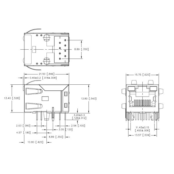 Female RJ45 Modular Vertical / Bottom Entry Model Jack JXD1-0008NL Solder Termination