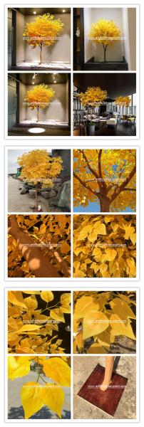 Customized Autumn Leaves Artificial Maple Leaves With Wood Trunk / Fake Maple Tree