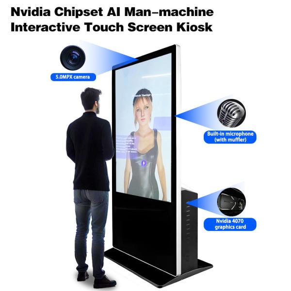 Quality 55" Vertical 4K Touch Screen Digital Kiosk Interactive AI Face Recognition With Camera Microphone Nvidia Avatar for sale