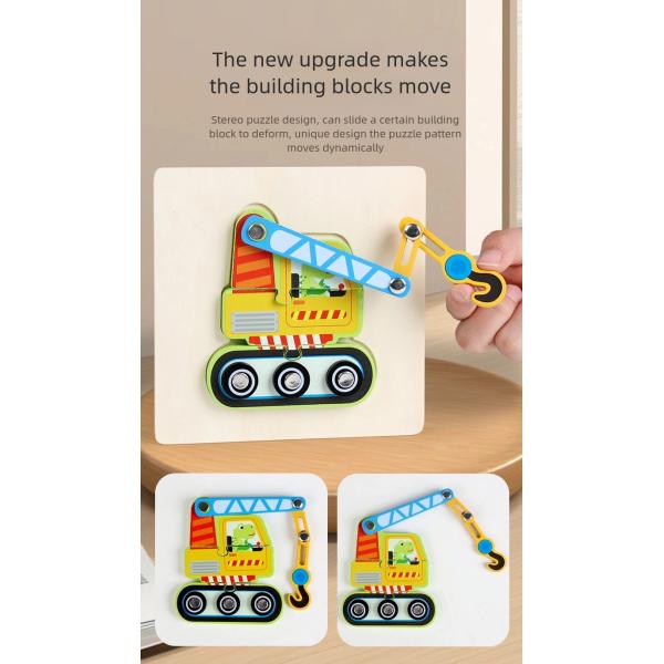 Wooden Vehicle Puzzle Baby DIY Education Development Toy Montessori Color Shape Learning
