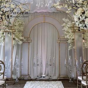 China Event Decoration Curtain Backdrop Engagement White Membrane Gold Arch Door Frame 200cm on sale