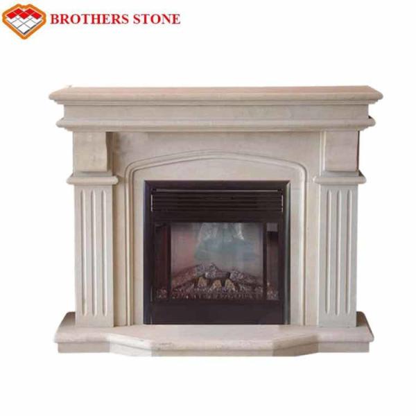 Quality Customized Size Beige Marble Fireplace Surround With Polished / Drawing Surface for sale