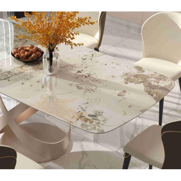 Luxury Contemporary Dining Table Chair Sets With X Stainless Teel Base