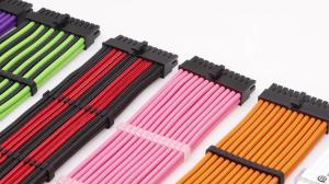 China PSU Cable Kit 24 ATX 4+4 EPS 6+2 PCI-E 6 PCI-E 18AWG PET Sleeving Extension Yellow Elbow Data Cable Computer PVC Nylon Stock wholesale