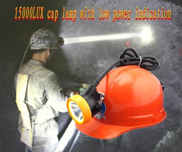 Quality 15000lux led corded rechargeable mining cap lamp with low power indication for sale