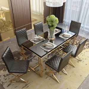 China Stainless Steel Base Tempered Glass Marble Dining Table 6 chairs wholesale