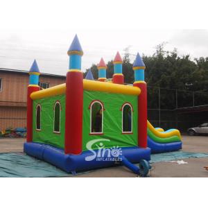 Lead Free PVC Tarpaulin Inflatable Bouncy Castles , Rainbow Castle Slide