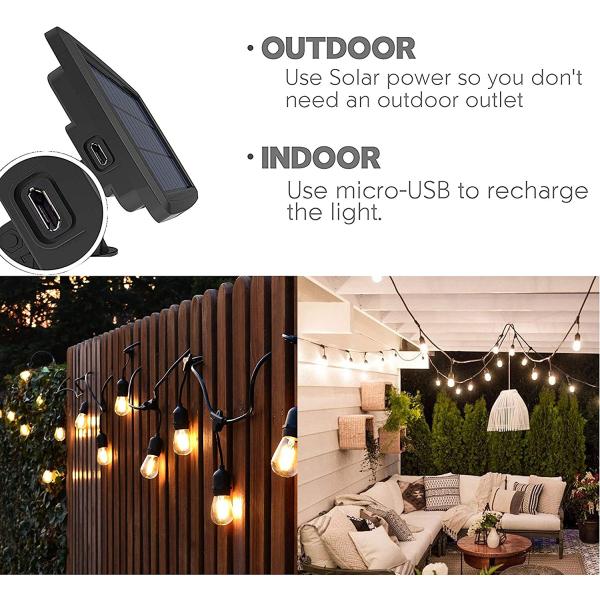 44Ft Garden 15 Bulbs LED Solar Outdoor Bulb String Lights