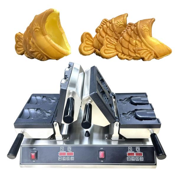 Quality Double Waffle Maker Ice Cream Machine with Open Mouth Fish Shape and Timer 0-10 minutes for sale
