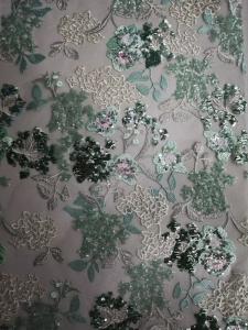 China Lady Dress AZO Free Green Floral Sequin Embroidered Fabric wholesale