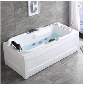 Rectangular 2 Person Soaking Tub Freestanding White Solid Surface Acrylic