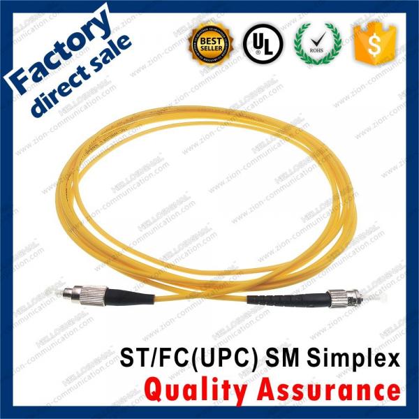 Quality st-fc/upc optic fiber patch cords sm g652d simplex black metal connector yellow pvc lszh sheath jacket for sale