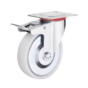China 4inch White Plastic Industrial Wheels Double Brake Lockable PP Caster Wheels Supplies China wholesale