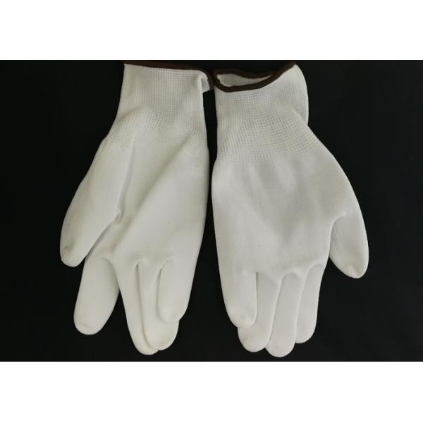 White Nylon Liner PU Coated Gloves Breathable Knitting Back Abrasion Resistant