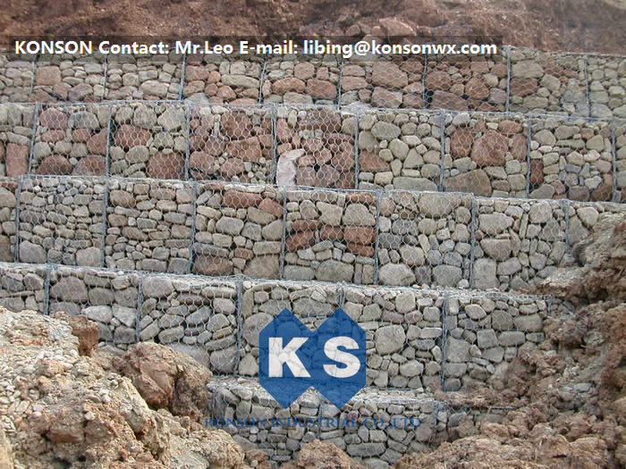Hexagonal Wire Mesh Gabion Retaining Wall with Polyethylene PE Coated Gabion