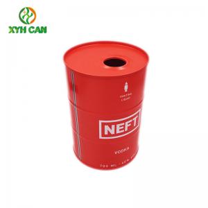 China Alcohol Tin Can Eco-Friendly Matted Red Color Drum Shape For Vodka on sale