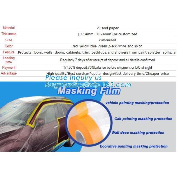 Pre-tapd paint masking film HDPE,Car paint repair masking film with tape, Hot sell masking film with adhesive tape, PAC