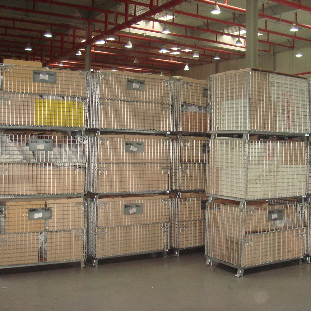 Stackable Collapsible Steel Containers Hot Dipped Galvanized Metal Wire Mesh
