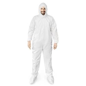 China Customized White SMS Polypropylene Coveralls With Zip Wrists Elastic wholesale