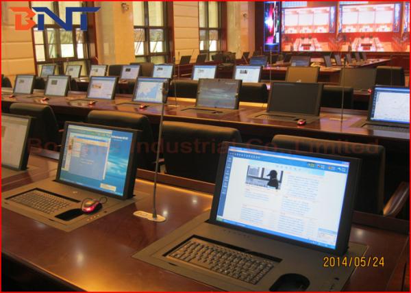 Quality Manual Rotating Meeting Table Computer Monitor Lift Silver Color With 17" Screen for sale