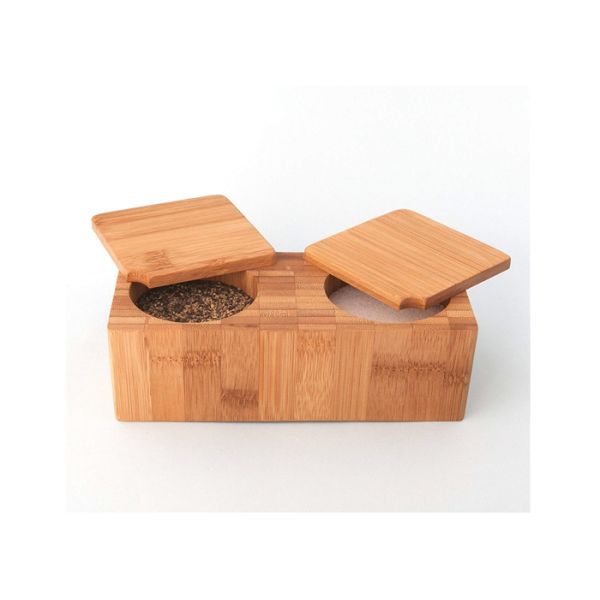 BAP Free Wooden Salt And Pepper Box 2 Compartment Contemporary Style