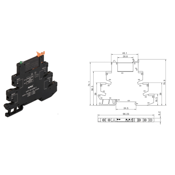 Compact Design NNG41 Series Solid State Relay with 6.2mm Thickness Socket