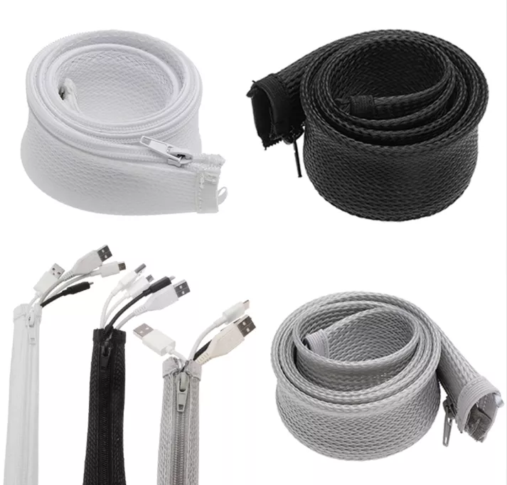 Cable Organizer PET Monofilament Zipper Cable Sleeve Braided Wrap Easy Installing